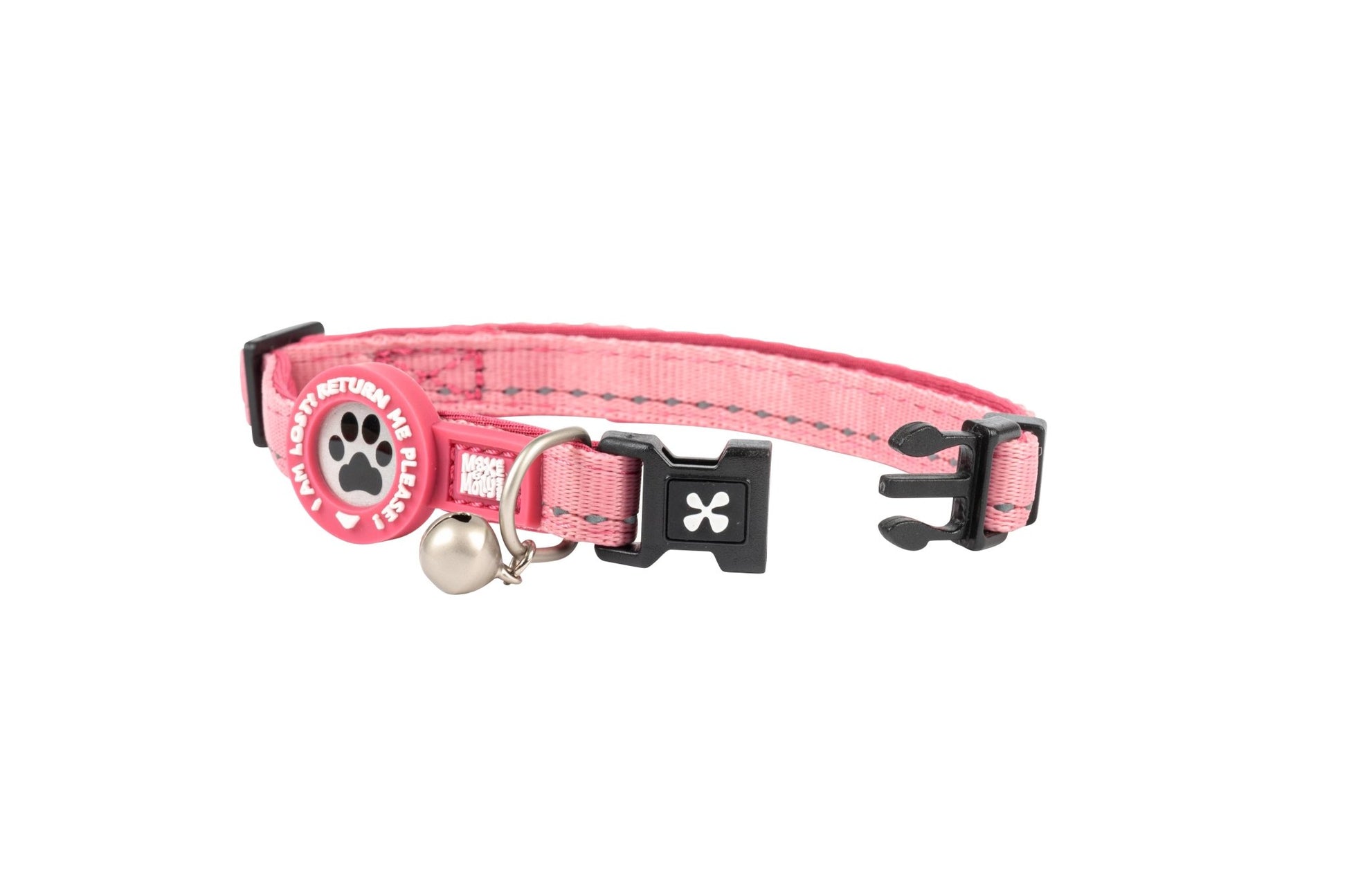 Max & Molly cat collar with safety buckle, bell, and ID tag – adjustable and comfortable for everyday wear.