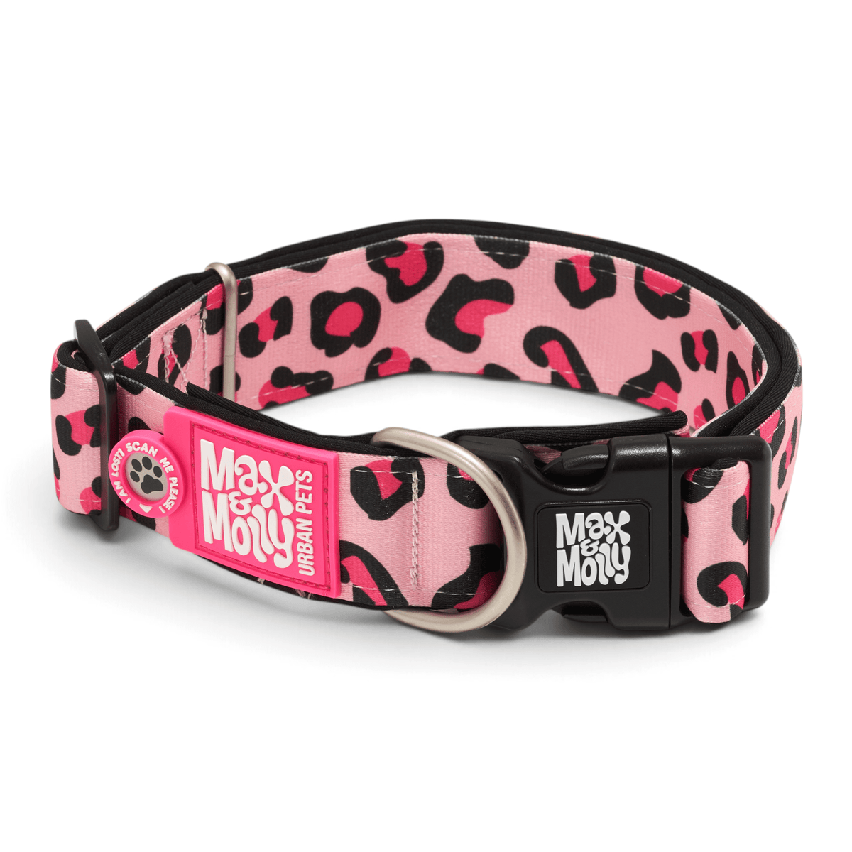 Gotcha! Smart ID Breites Hunde Halsband - Leopard Pink 